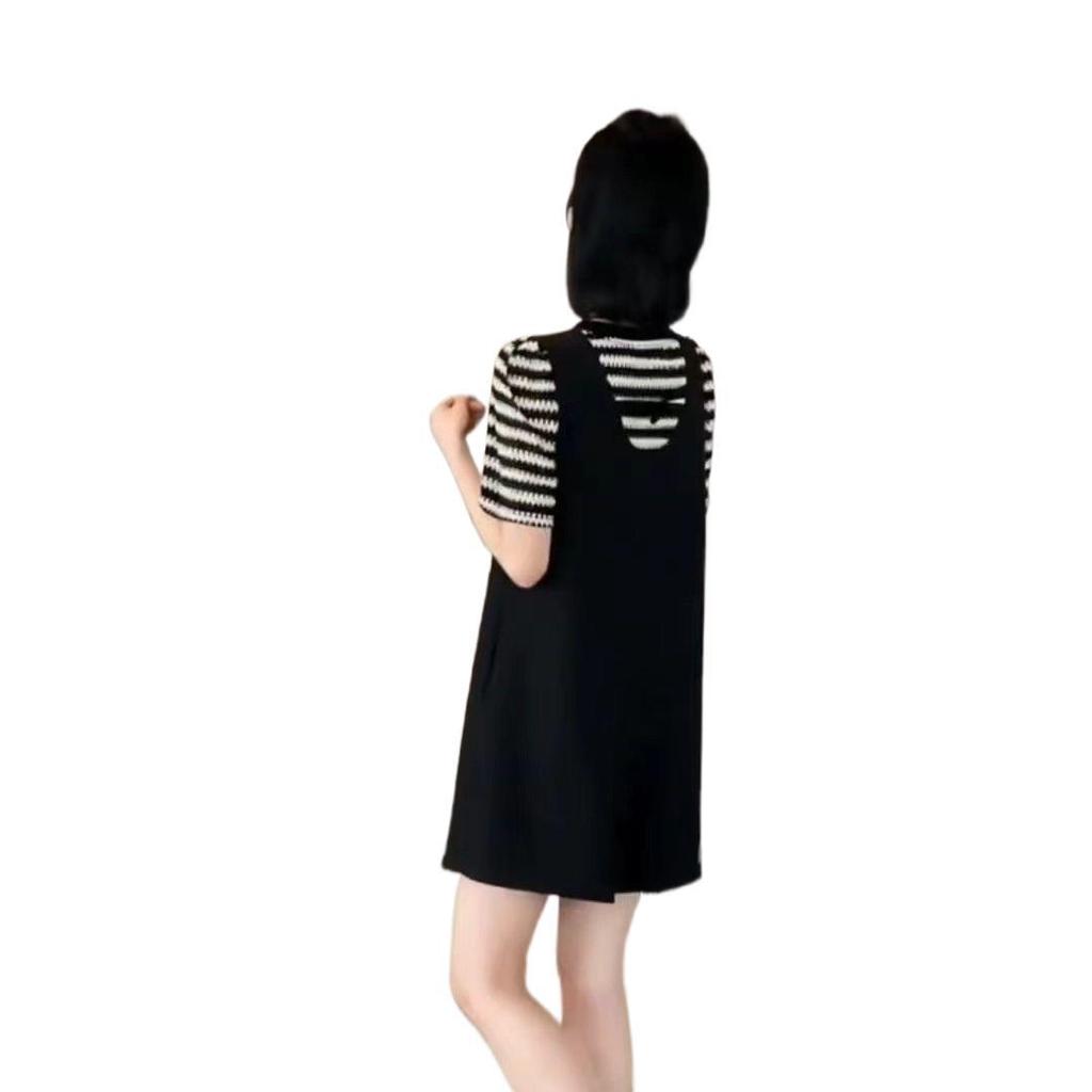 Summer Striped Short-sleeved Fashionable Plus-size Set - Women's Stylish Backless Backless Pants and Shorts Set