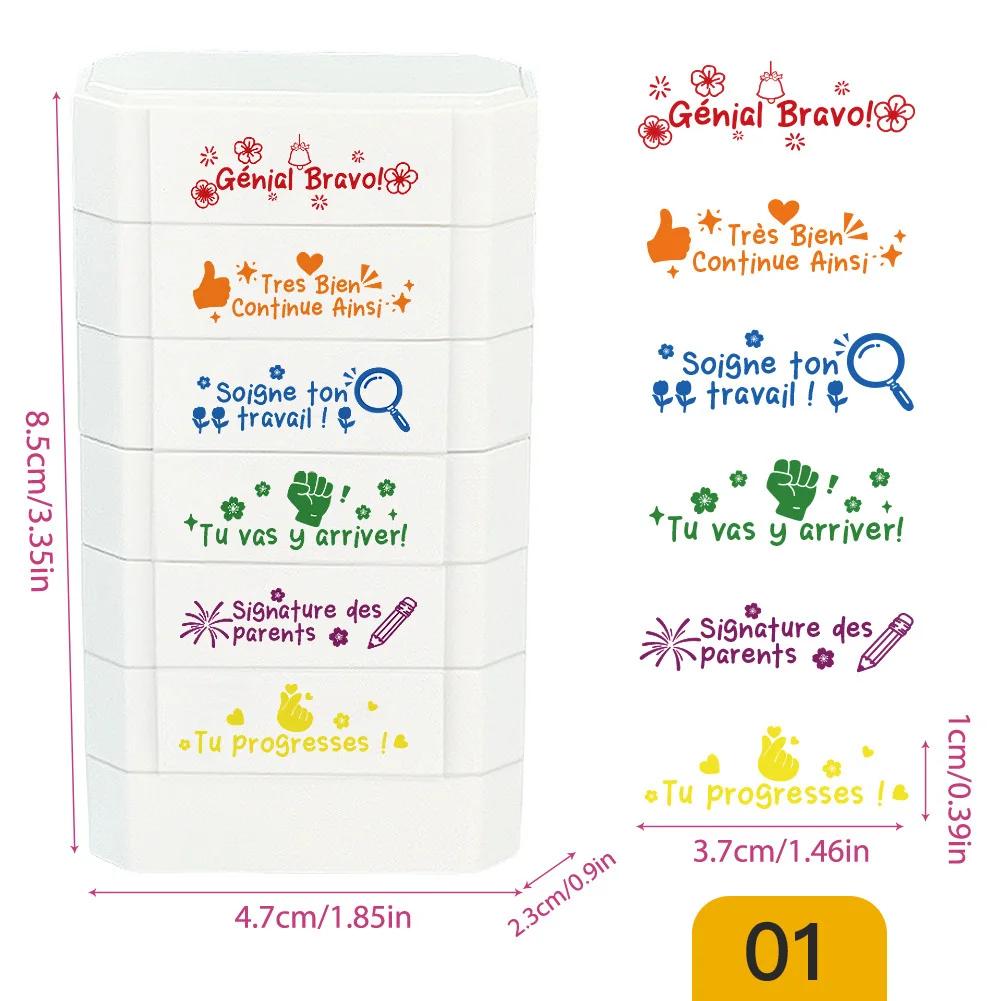 

Multi-Functional Encouraging slogan Universal 6 In 1 Cartoon Stamp Seal Students Seal Set Scrapbooking Journal DIY Decor Gift