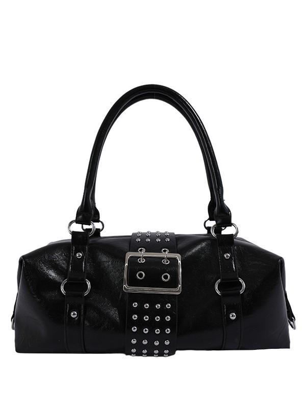 2026 Spring/Summer White Studded Women's Motorcycle Style Handbag - Versatile Crossbody & Handheld Bag