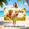 Highland Cow Theme Quick Dry Beach Towel Custom Name Text Print Large Sand Resistant Towel Beach Vacation