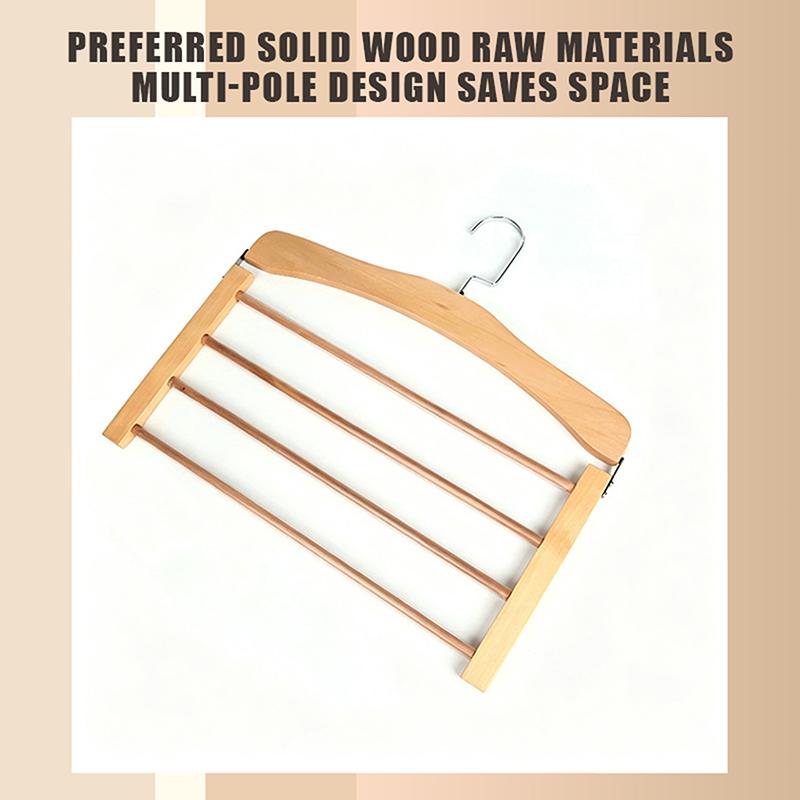 Solid Wood Multifunctional Multi-Tier Trouser Rack Household Wooden Coat Rack Towel Scarf Tie Storage Rack Flocking Non-Marking