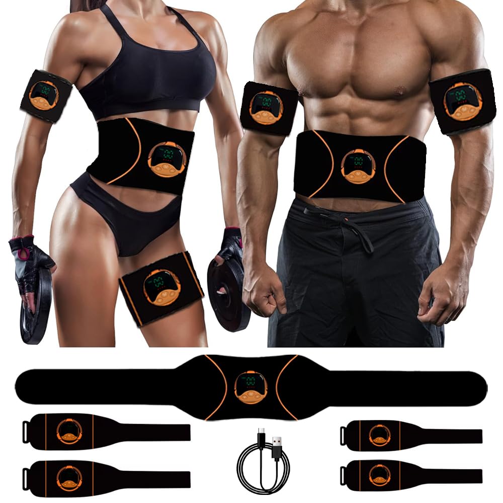 EMS Abdominal Muscle No Gel Sheets Abdominal Muscle Training Machine with Abdominal Pads for and Training Machine for Men and USB 10 Arm Strap 30
