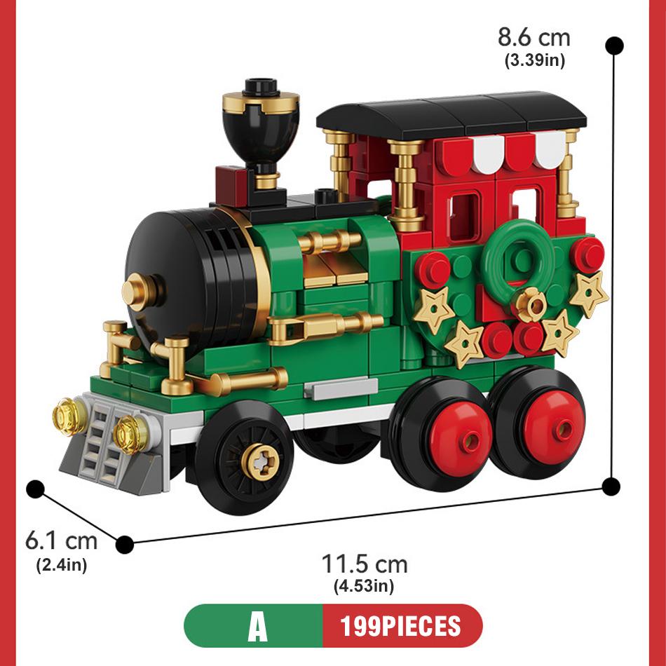 Christmas Train Santa Claus Sleigh Carriage Christmas Tree Building Blocks DIY Assembly Children Bricks Toys for Kids Xmas Gifts
