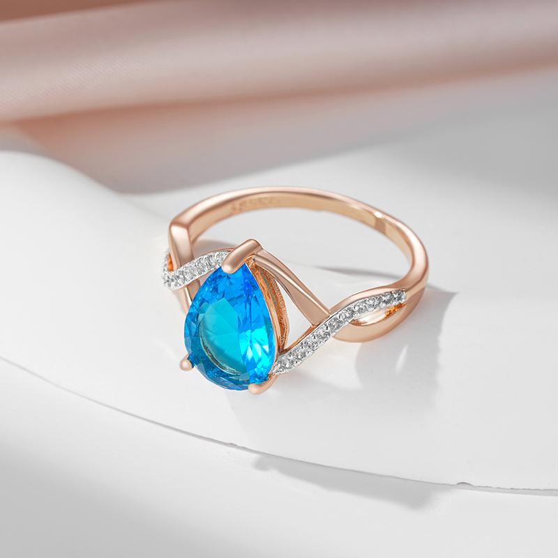 Shiny Blue Water Drop Zircon Ring For Women Silver Color Fine Jewelry Party Wedding Ring Gift