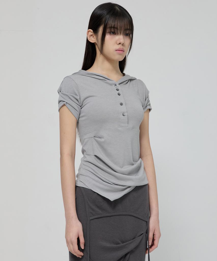 Asymmetrical Draped Hoodie (Fl-127_Gray)