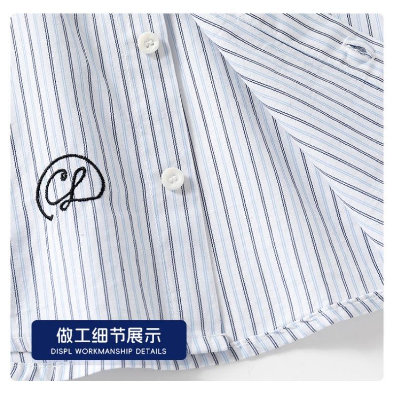 Kids Boys Long Sleeve Striped Embroidery Casual Children Shirt Spring Autumn Top