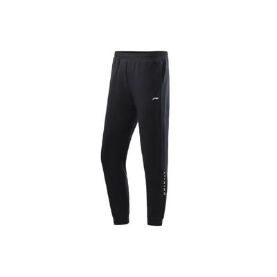 Li Ning Training Series Logo Letter Print Knitted Tapered Sports Pants Women Bottoms Black AKLR144-1