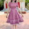 ZANZEA Women Summer Casual Round Neck Short Sleeve Patchwork Print Dres