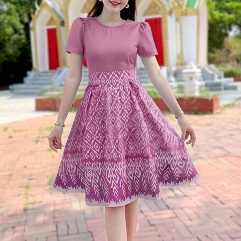 ZANZEA Women Summer Casual Round Neck Short Sleeve Patchwork Print Dres