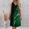 Plus Size V Neck Sleeveless Dress Misty Mountain Stream Art Print For Scenic Area Travel