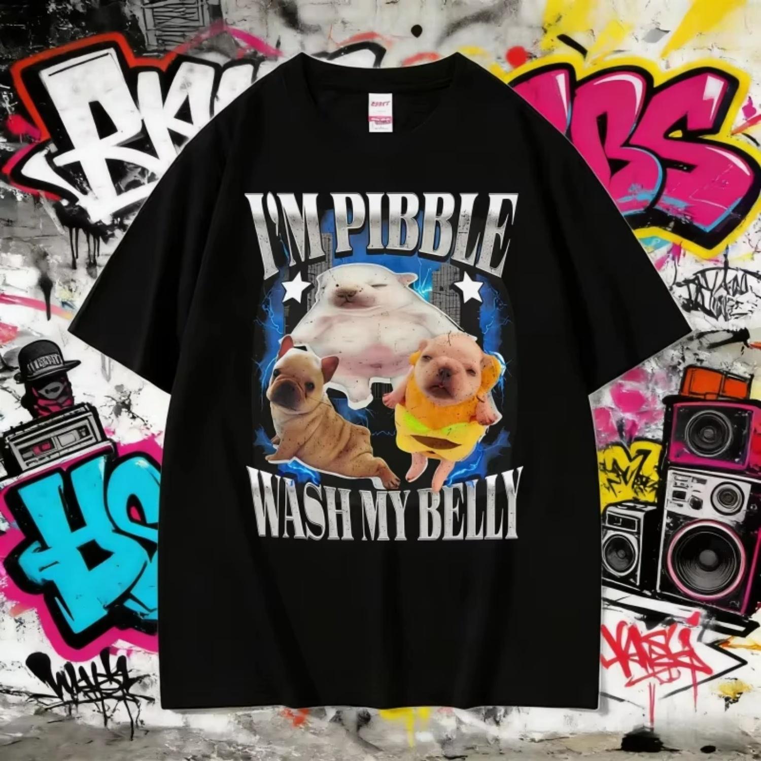 

2026 Summer I m Pibble Wash My Belly Funny French Bulldog Meme Men Women Cute Retro Cotton Casual Oversized Leisure T Shirt S чёрный