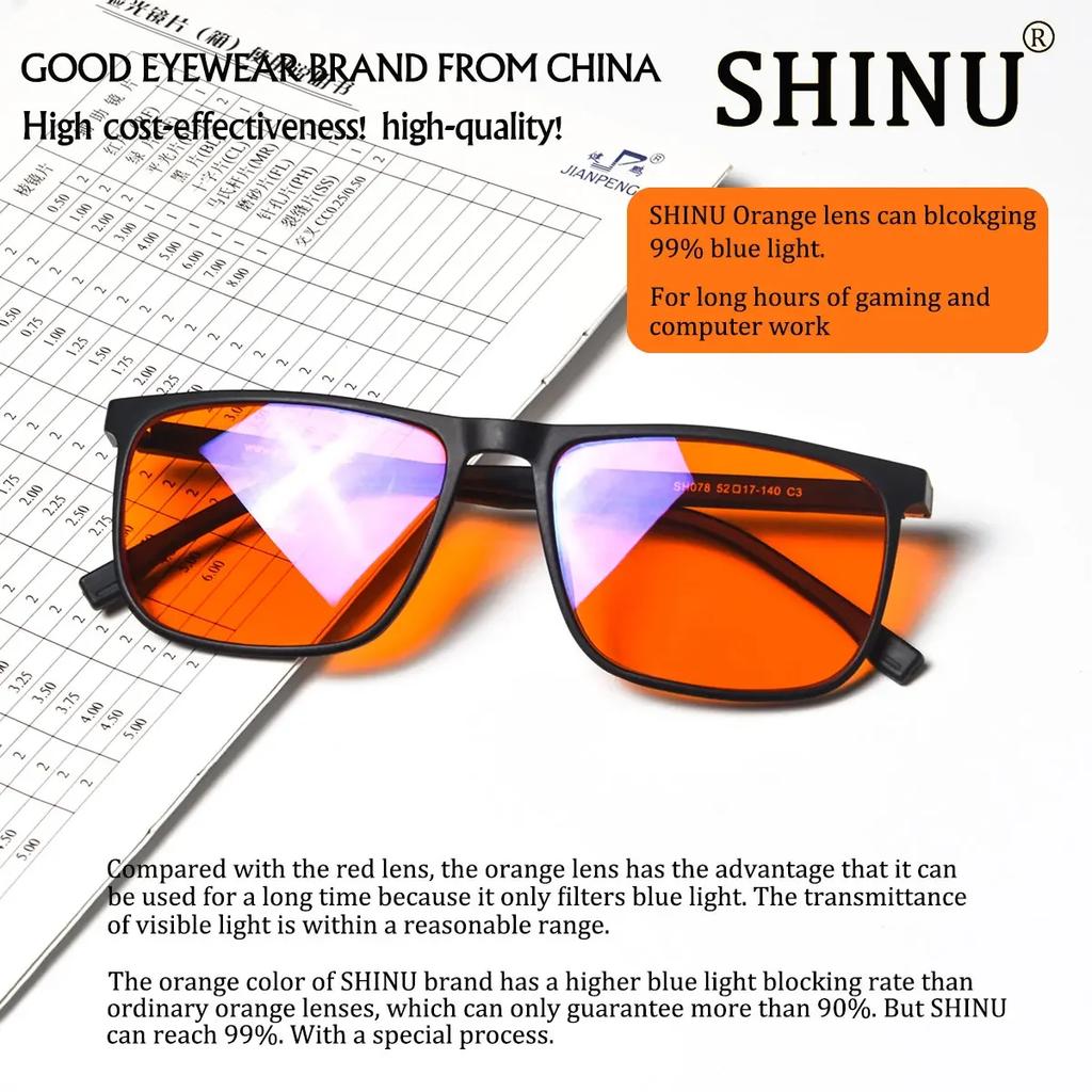 SHINU Blue Light Blocking Glasses with Red Lenses Protect Your Eyes From Digital Strain Good Sleep Glasses Men Red Eye Lens