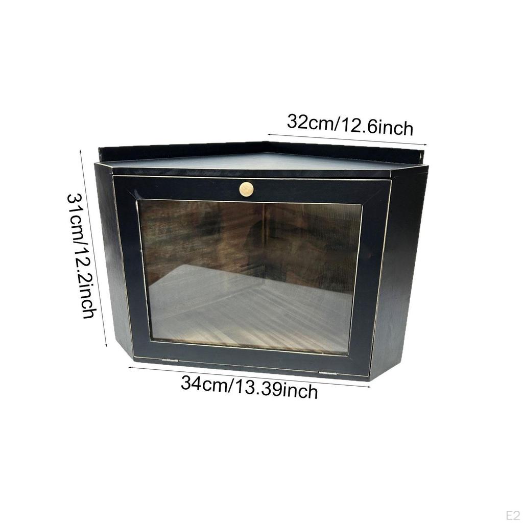 Corner Bread Box Wooden Breadbox Bin, with Window Space Saving Farmhouse Storage Container for