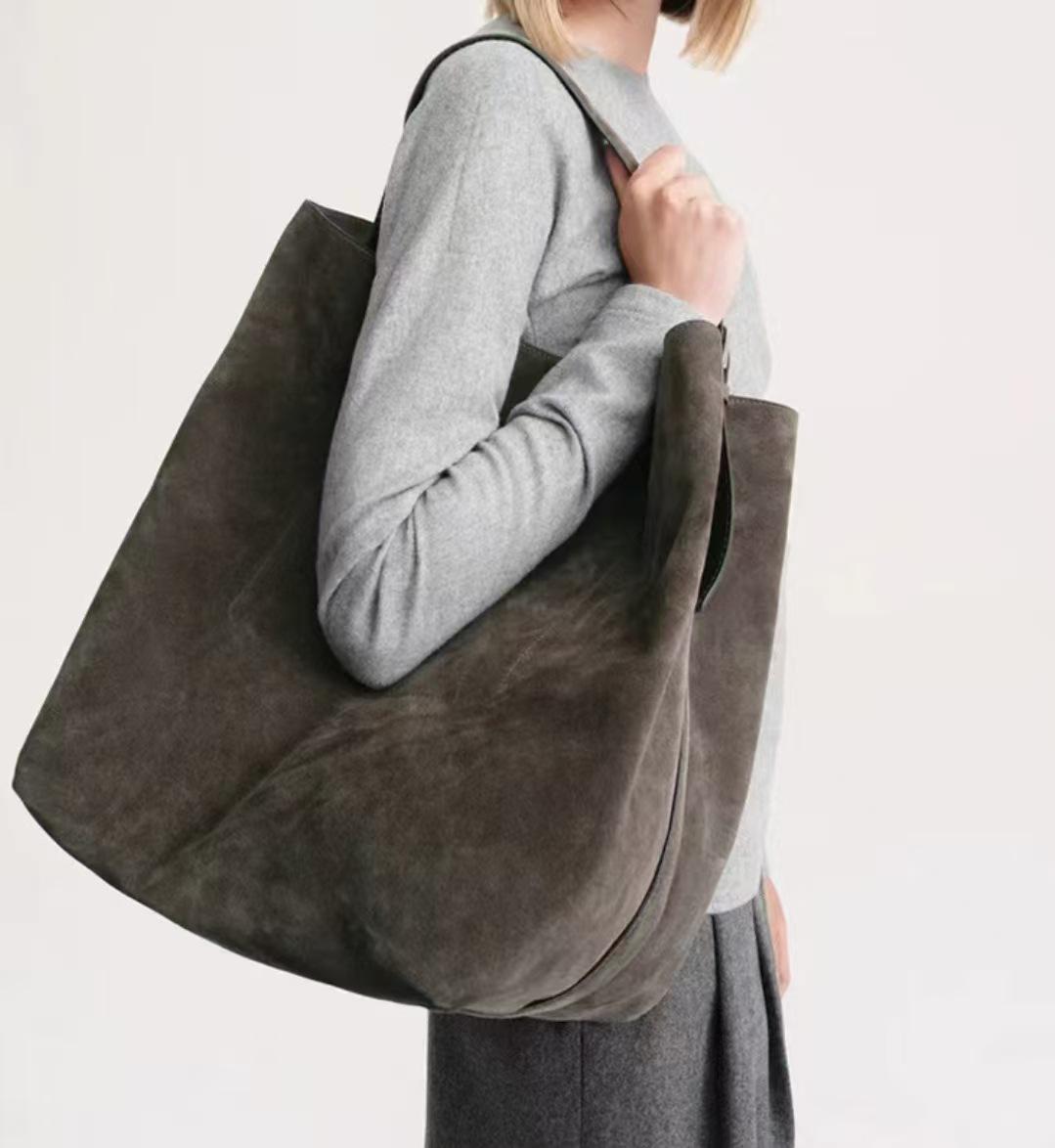 

Винтажная замшевая сумка-тоут из коровьей кожи для поездок: Женская сумка-ведро большой вместимости из натуральной кожи Medium 40*20*28