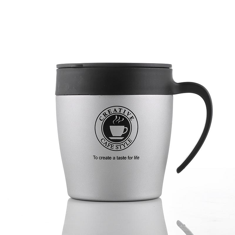 Tazza Termica da Caffè 380ml Acciaio Inossidabile Borraccia Termica con Manico Coperchio e Cucchiaino