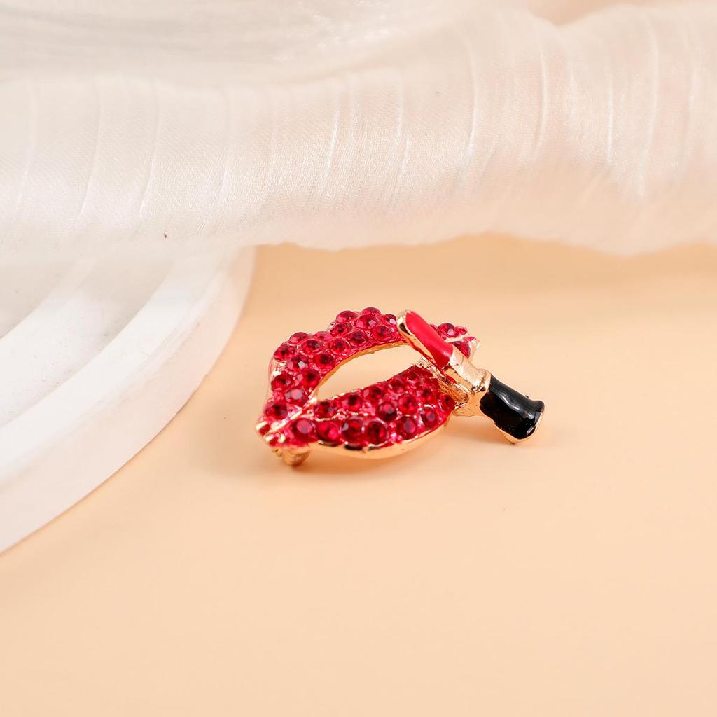 European & American Creative Style Full Diamond Lipstick Brooch - Trendy Fashion Accessory for Clothes