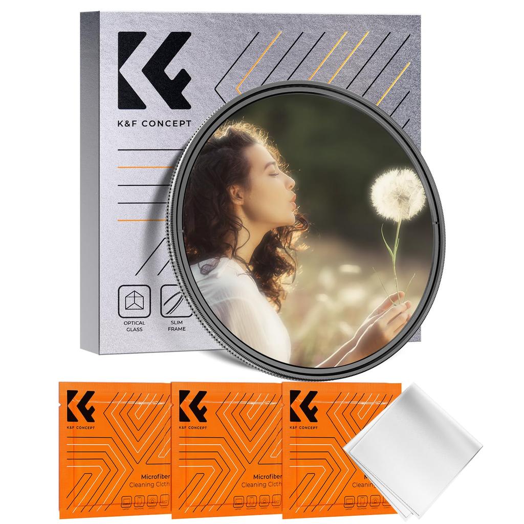 Concept 82mm Black Mist Filter with Softening and Light Reduction Variable ND and Coating K&F 1/4" & ND2-32 Filter, Multi-Function 2-in-1 Effects,