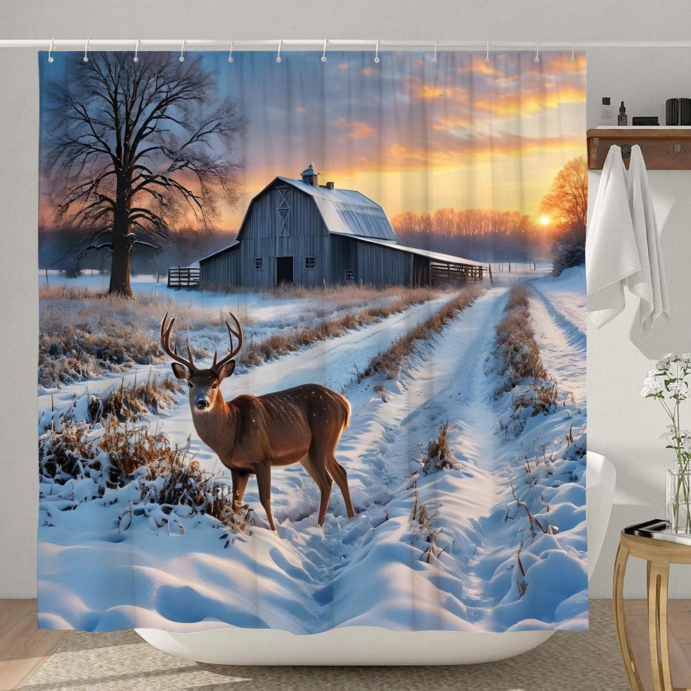 Sunflower Pumpkin Shower Curtain Thanksgiving Rustic Farm Barn Elf Cute Dog Polyester Shower Curtains Bathroom Decor with Hook