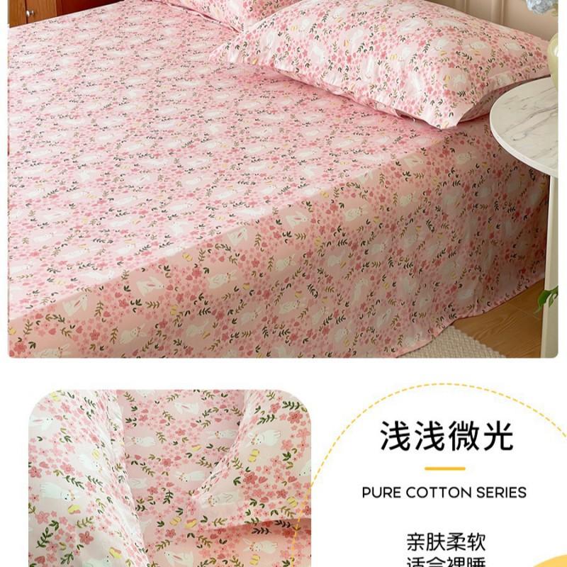 100% Cotton Single Bed Sheet Set Lightweight Breathable Student Dorm Bedding With Pillowcase Stripe