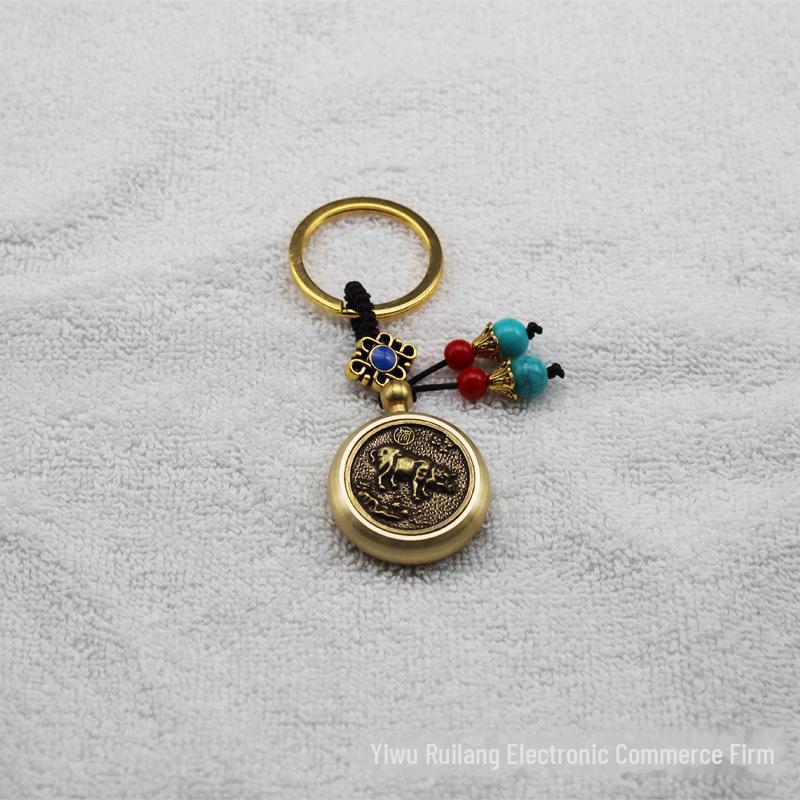 Pure Brass Zodiac Gyroscope Keychain Ornament