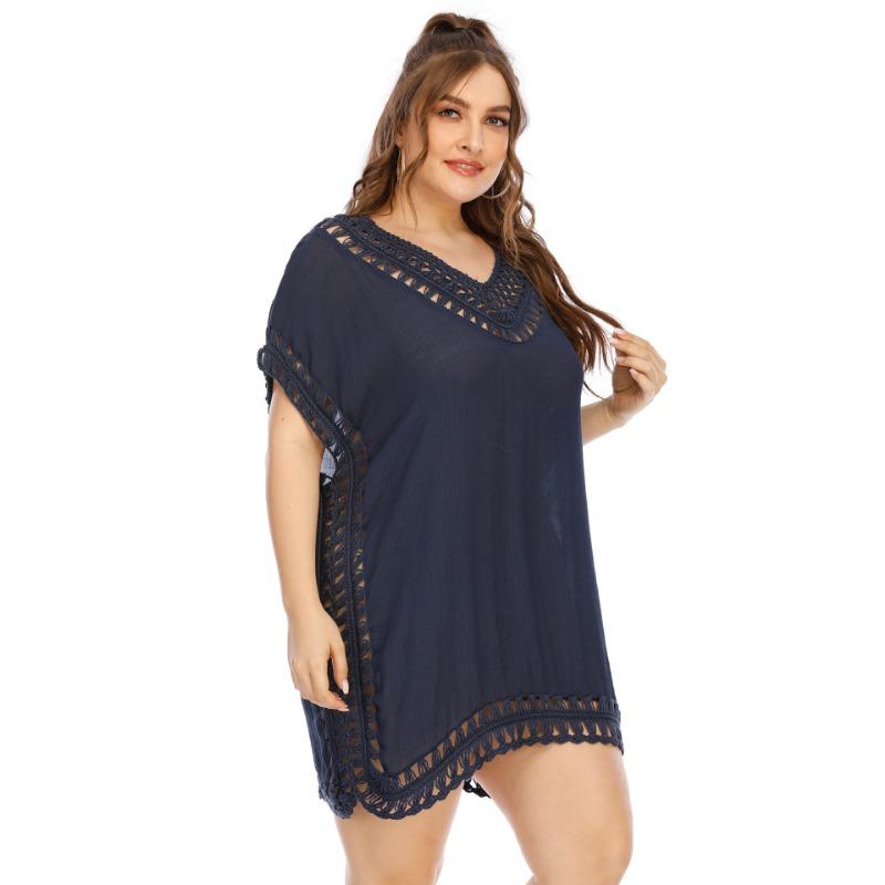 Oversized Women's Handmade Patchwork V-neck Solid Color Beach Dress Cover Up Dresses