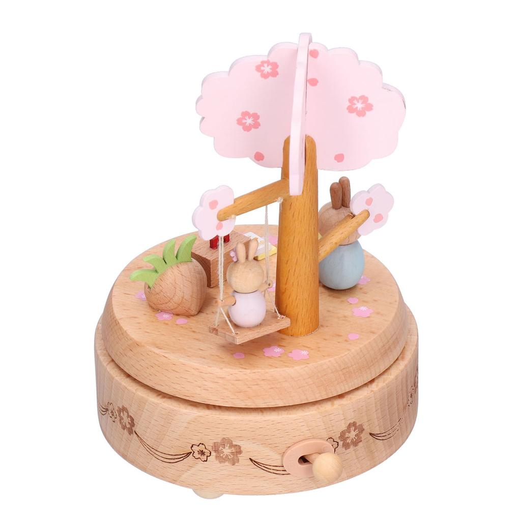 Music Box Beech Wood Cute Rabbit Music Box Toy Present for Christmas Birthday Wedding