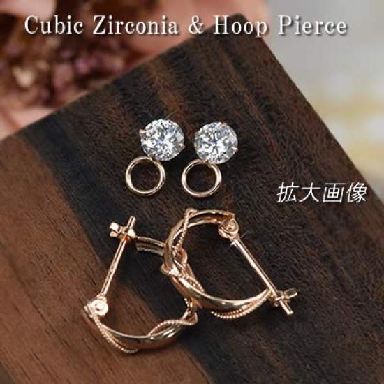 Cubic Zirconia 10K Pink Gold Hoop Snap Simple and Dainty for Kk164 [Four-Leaf Clover] Earrings, 2-Way Earrings, Women