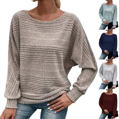 Damenmode, lässig, einfarbig, langärmelig, Rundhalsausschnitt, Patchwork-Pullover