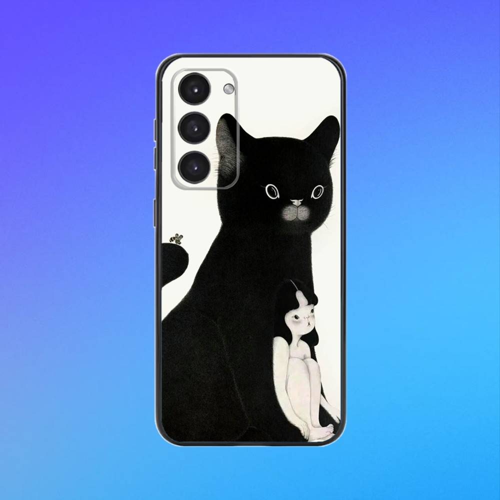 cute cat by artist Park Sung-O Phone Case For Samsung A73,A72,A71,A70,A53,A52,A51 Black Soft Case