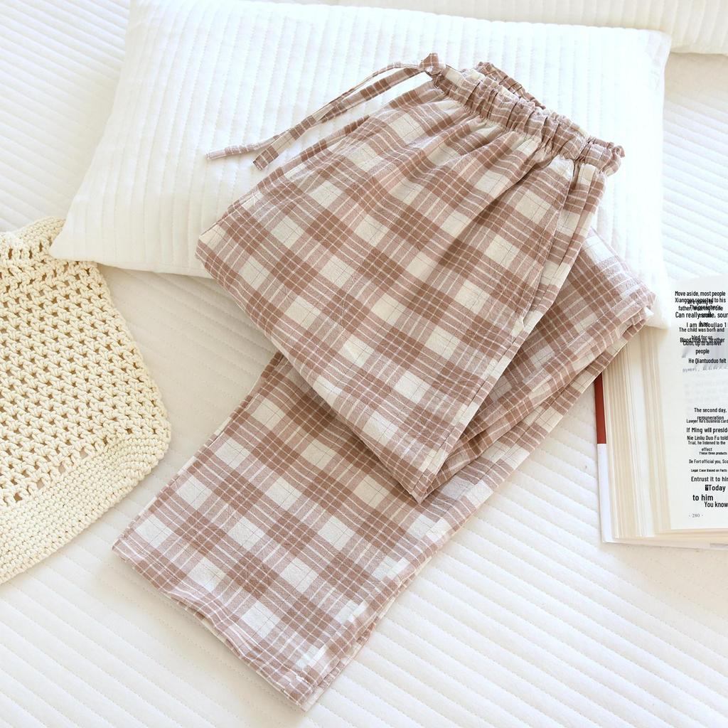 Women's Plaid Cotton Pajama Pants - Summer Thin, Loose Fit, Elastic Waist, Plus Size, Outdoor & Home Wear