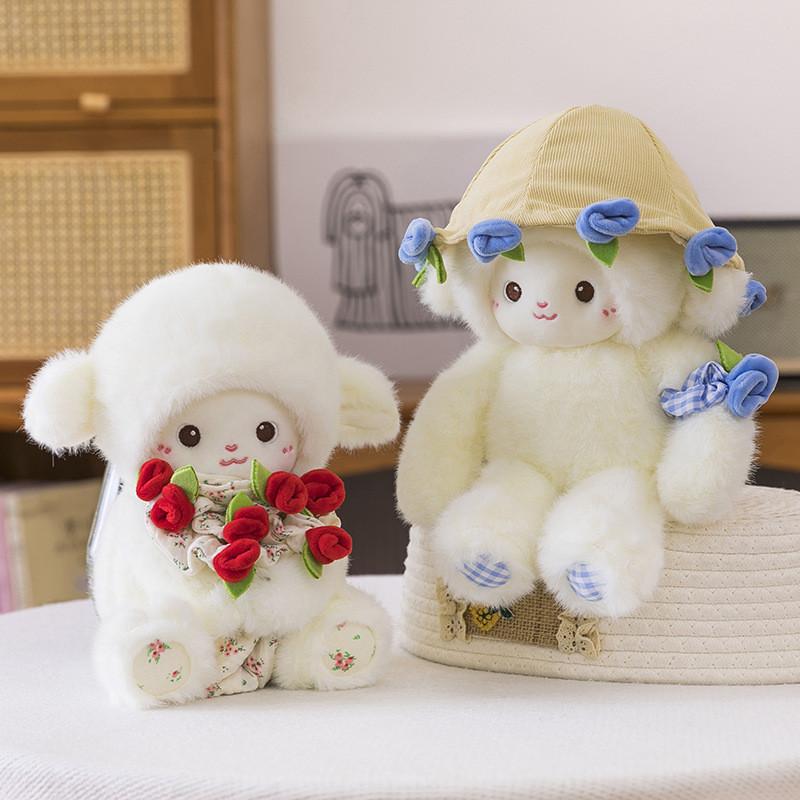 Sheep Plush Doll With Magnetic Rose Flower Arrangement For Kids Decor Gifts