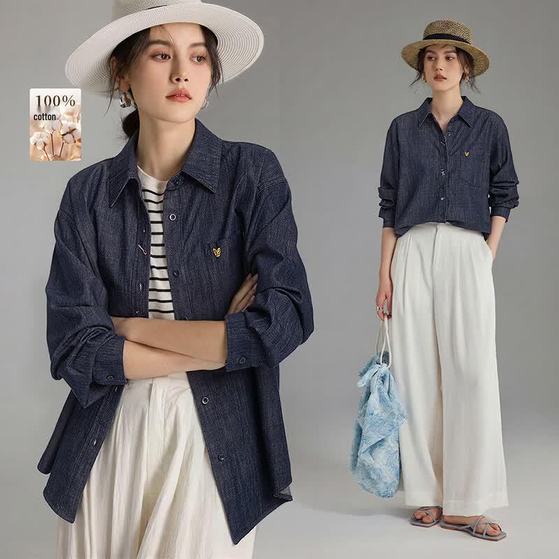 Women s Versatile 100% Cotton Long-Sleeve Shirt One Size