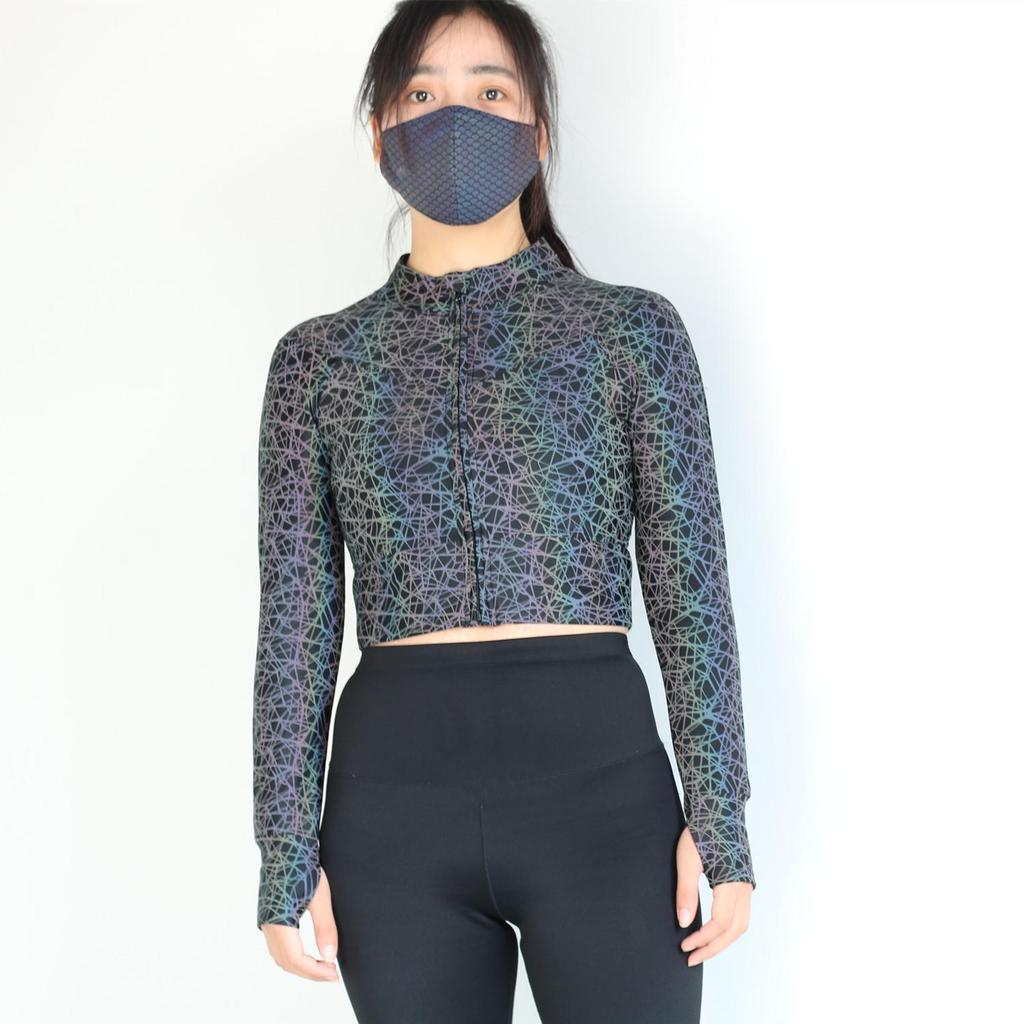 Irisierende reflektierende schmal geschnittene Reißverschlussjacke für Damen