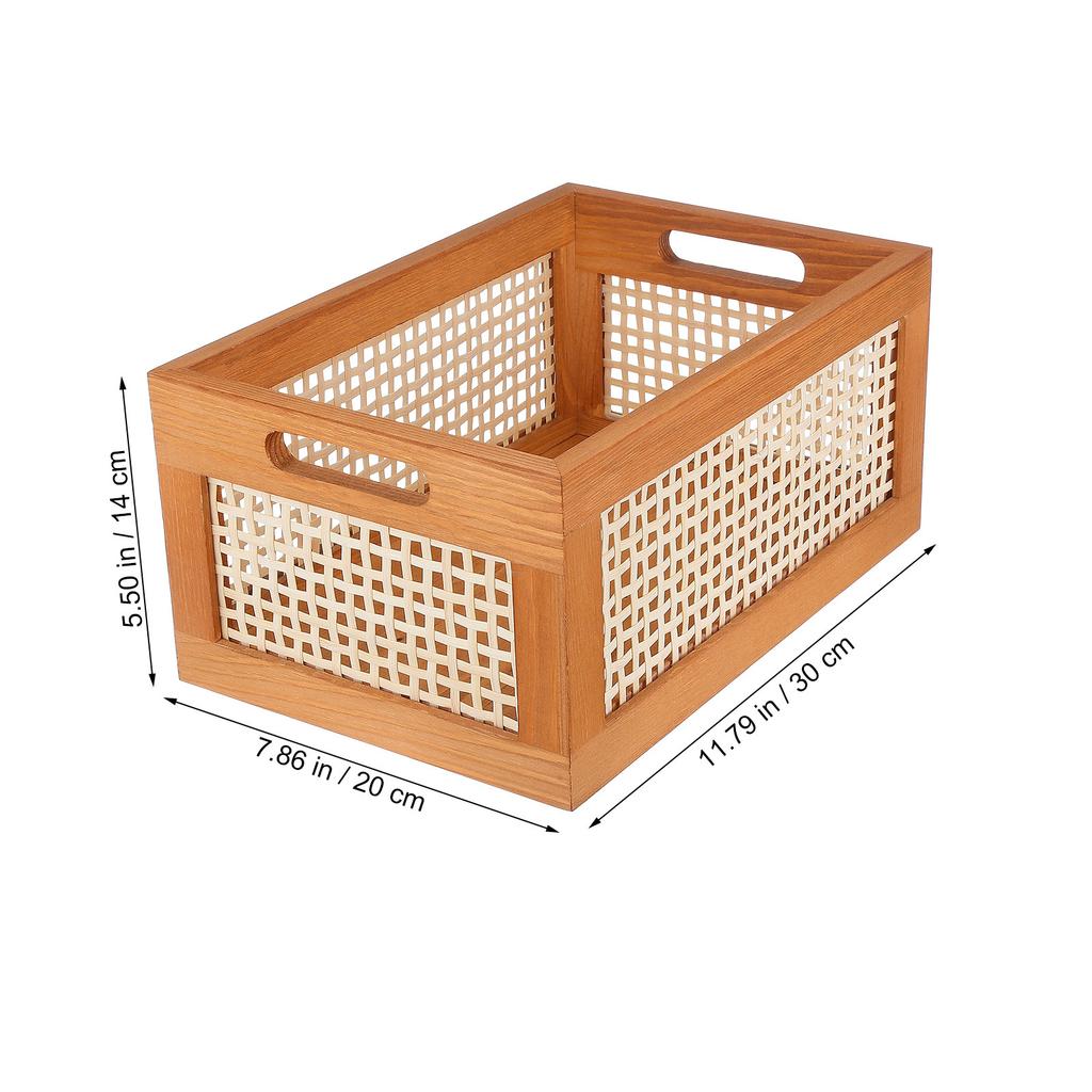 Wooden Woven Storage Basket Handmade Bamboo Desktop Box for Cosmetics Snacks Books Small Items Organizer Decorative
