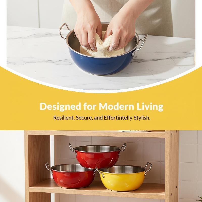 Kitchen Cooking Bowls Stainless Steel Dual Handle Colored Design 17Cm For Serving Food And Storage Tasks 1Pc