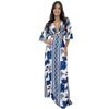 Women Spring Print Block Color Short Batwing Sleeve Slim Long Dress Summer Casual V-Neck Ankle-Length High Waist Loose Dresses S-XL