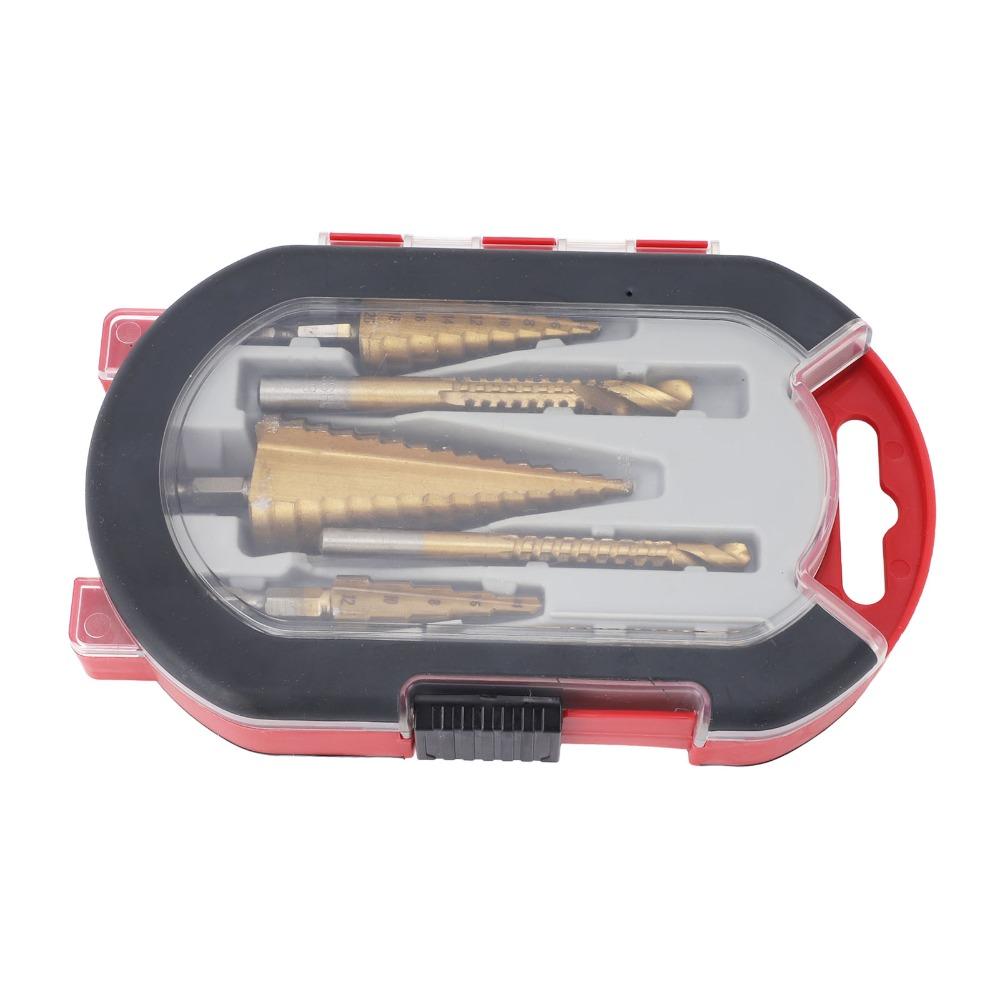 6pcs Hex Shank Step Drill Bit Set High Speed Steel Titanium Coated Bits Woodworking