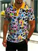 Men'S Novelty Polo Shirt, Colorful Abstract Doodle Pattern, Multiple Sizes Available, Vibrant Playful Design, Suitable for Daily Wear/Leisure