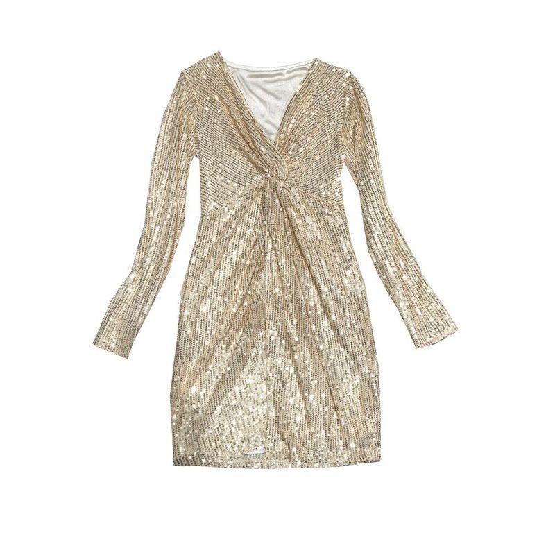 Elegant Sequin Evening Dress with a Slim Fit, Deep V-Neck, Suitable for Annual Parties, Hosts, and a Luxurious Niche Style for Women