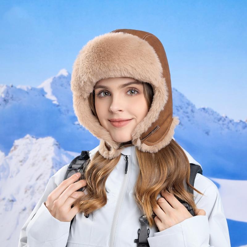 Gorro de ciclismo para mujer, cálido, con protección para las orejas, para exteriores, resistente al frío, de piel sintética, estilo aviador, bonito y dulce gorro Lei Feng