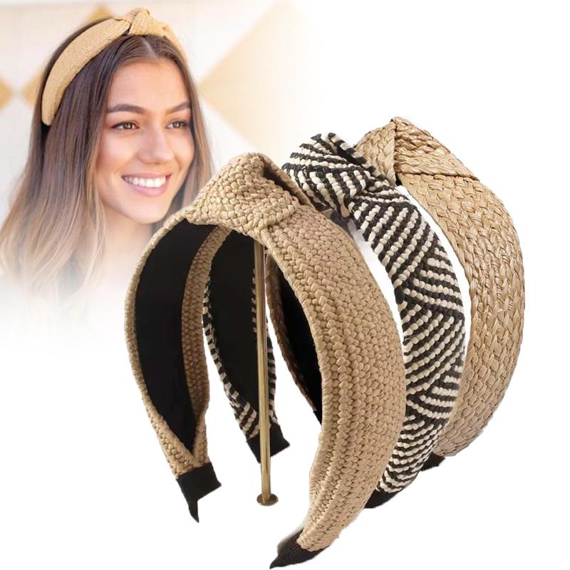 Knotted Headbands for Women Summer Trendy Straw Headband with Knot, Boho Women Fashion Head Band for Beach Vacation Hair Accessories for Women