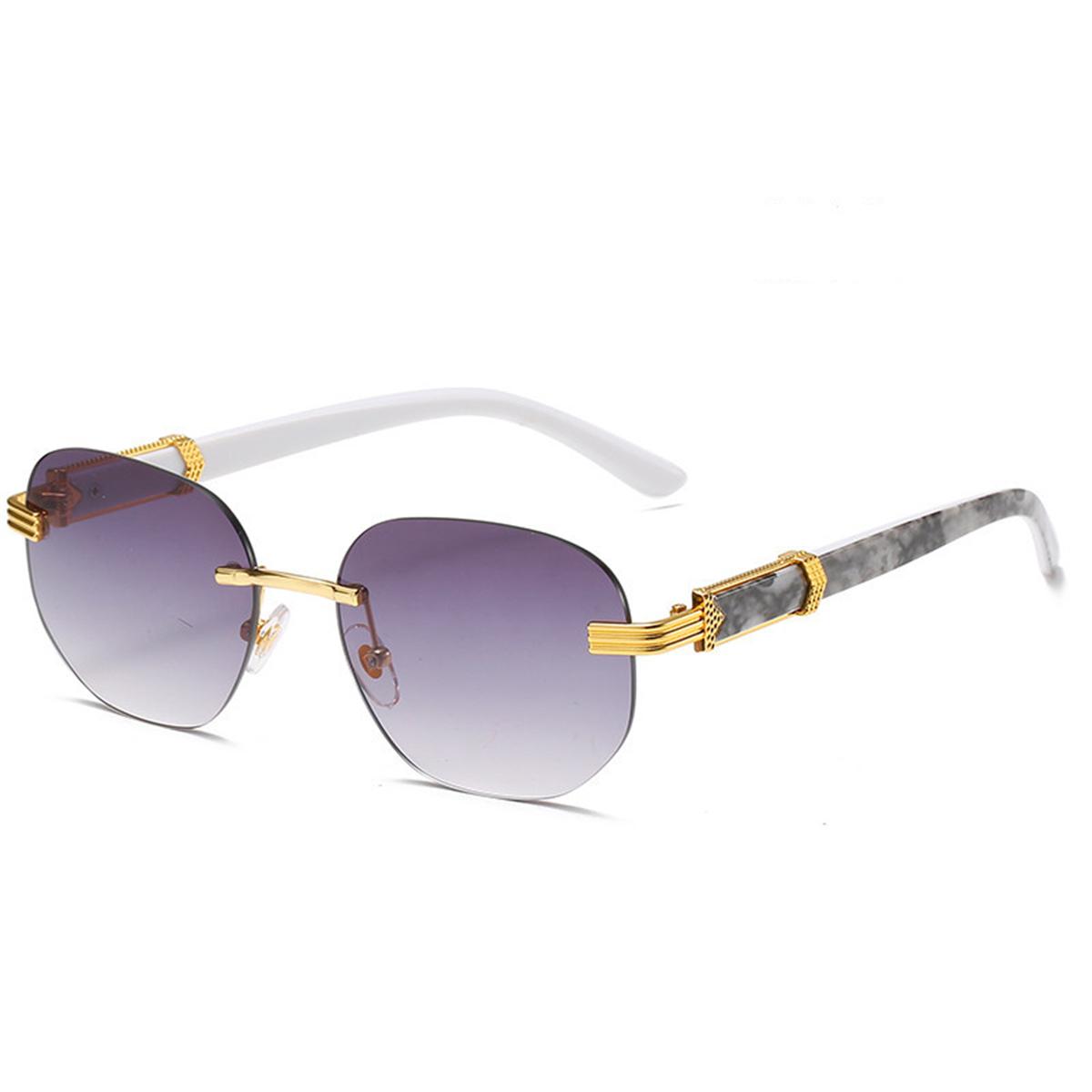 Men Women Fashion Retro Square Hip Hop Sunglasses Luxury Gold Rimless Shades Glasses