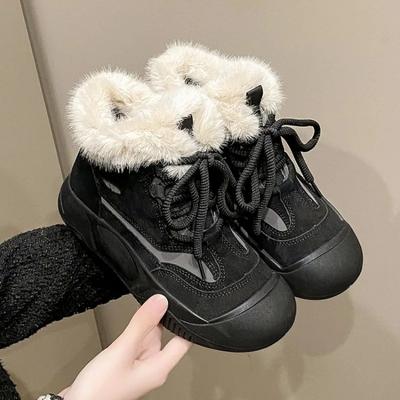 Plateau Pelz Knöchel Schneestiefel Damen Baumwollschuhe Flats Plüsch Warmer Sneaker Winter Mode 2024 Trend Wildleder Lässig Schnürstiefel Damen