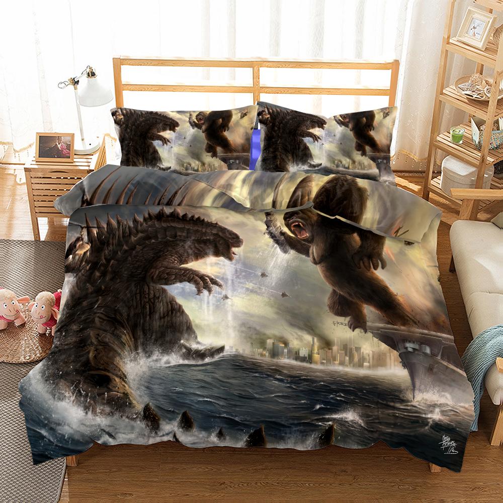 Juego de Ropa de Cama con Estampado de Dibujos Animados de la Película Godzilla Vs King Kong Impresión 2D Funda Nórdica Cama Individual Doble Queen King Ropa de Cama Ropa de Cama