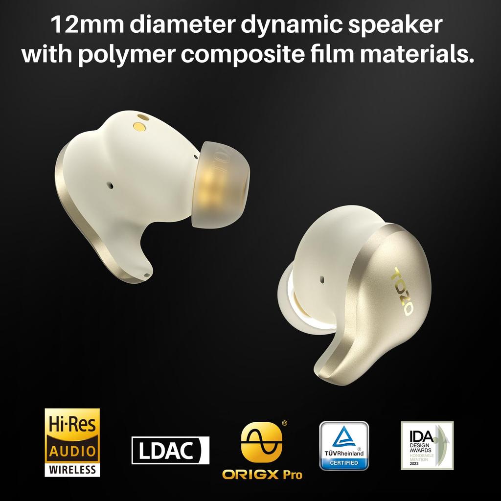 TOZO Golden X1 Kabellos Exzellente Klangqualität, die mit Ihrem LDAC-Audio-Hybridtreiberdesign resoniert Knowles Balanced-Armature-Treiber und dynamische