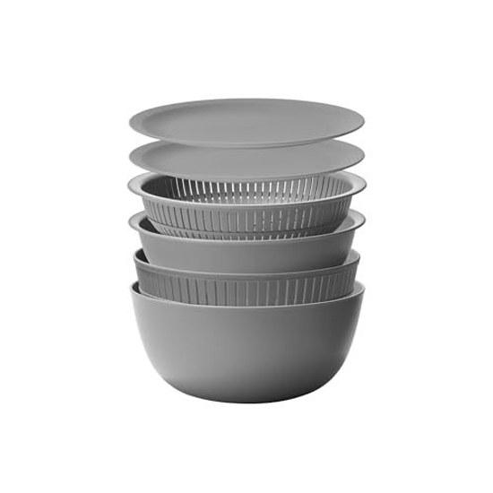 Like-it Zaru Bowl 6-piece set Made Japan Diameter approximately 23.6cm Microwave safe Dishwasher Space-saving Can also be used washing rice Gray