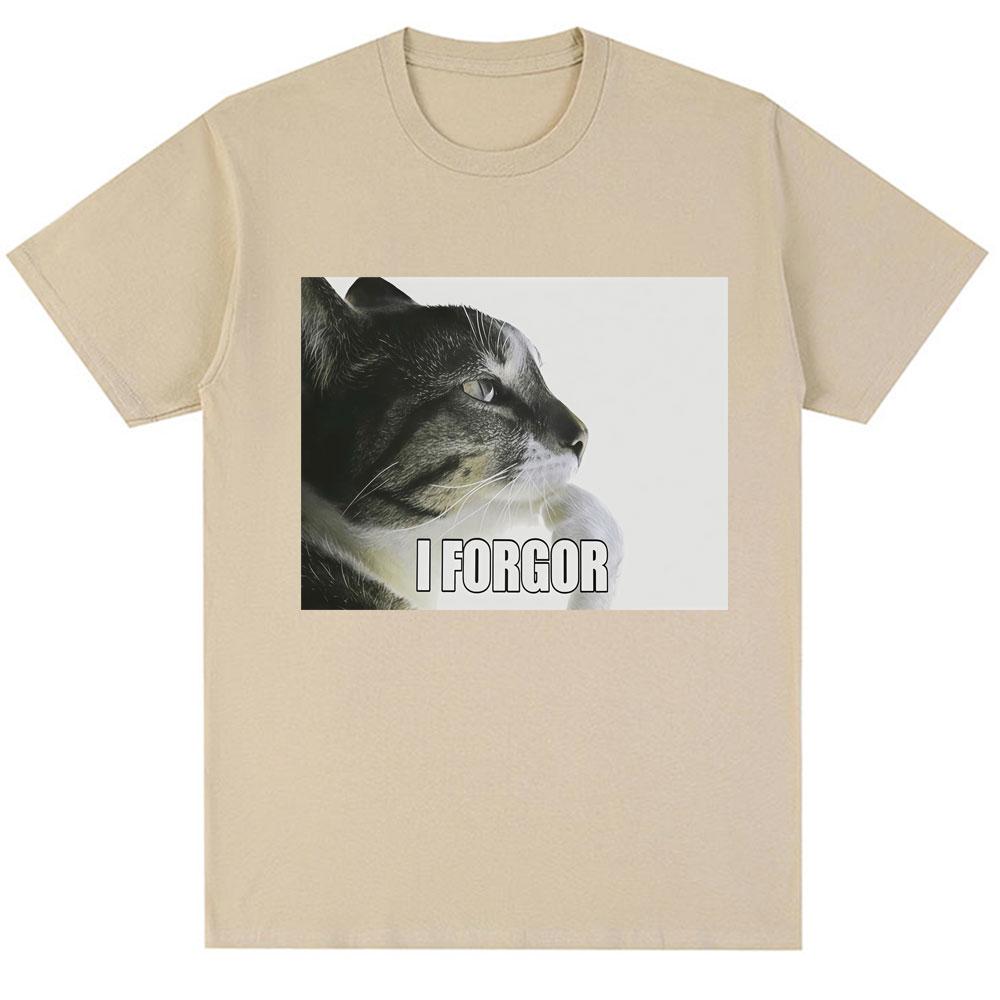 I Forgor Funny Cat Meme Graphic T-shirt Men Women Trendy Humor Vintage T Shirts Oversized Cotton Casual T Shirt Streetwear Gifts