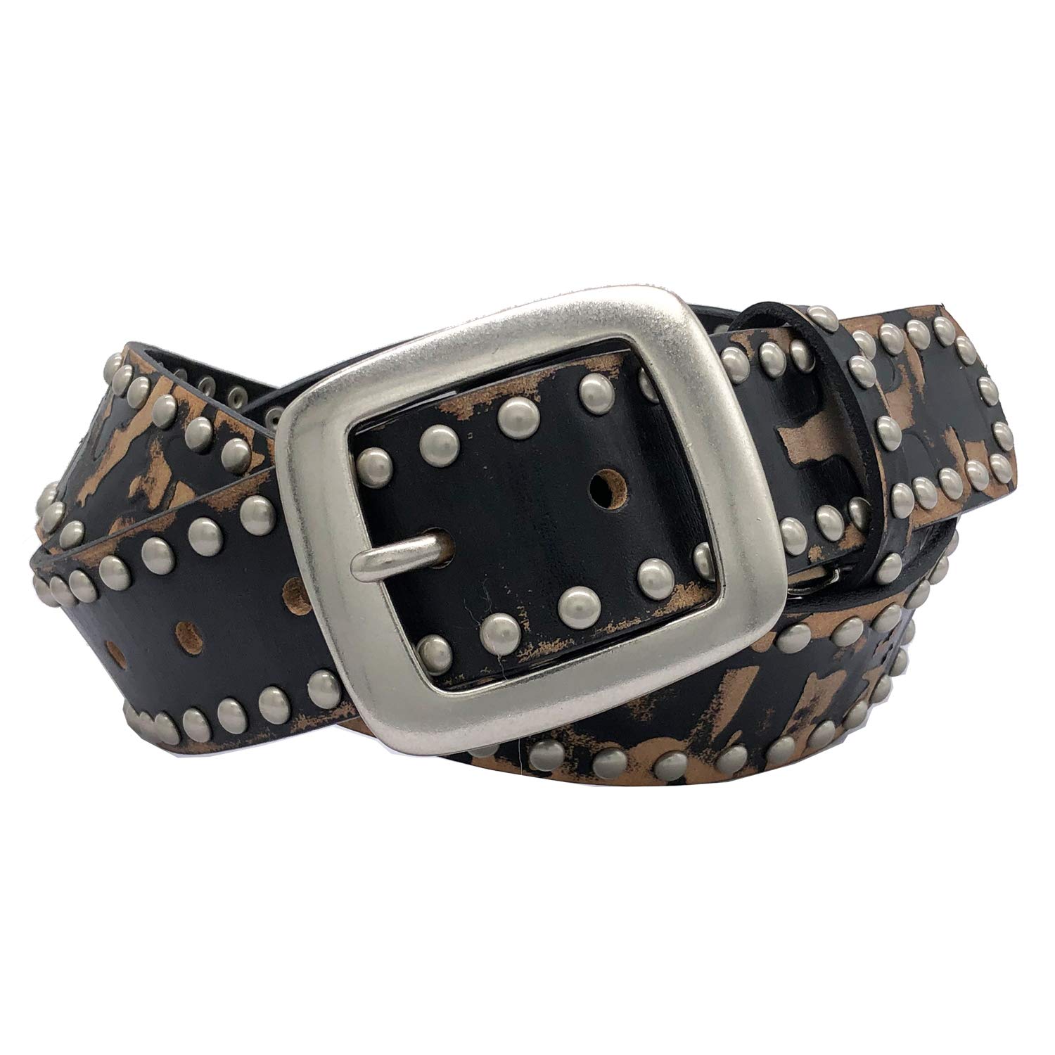 

WING LEATHER Italian Leather Casual Belt, Genuine Leather, Cowhide, Studs, Men s, Black, White, Dark Brown, Red, 40mm, Distressed Finish, GTC004BK