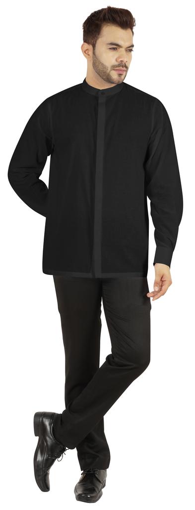 BestMan Mens Solid Shirt Mandarin Collar Long Sleeve Button-Up Formal Shirts Office