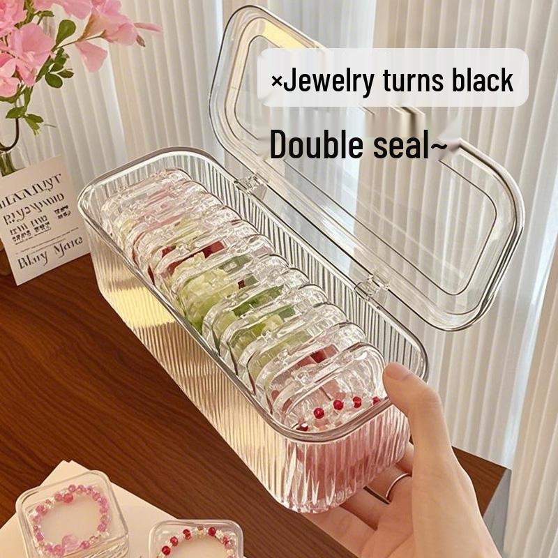 Portable Scratch-Resistant Striped Jewelry Box: Transparent, Sealed, Anti-Oxidation Storage for Wenwan Hand String & Necklace